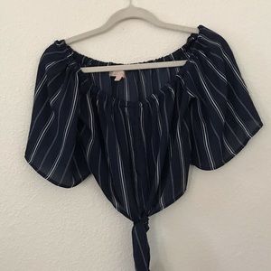 Blue and White Striped Flowy Top